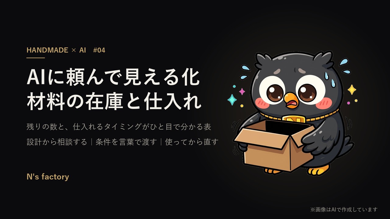 第4弾 材料の在庫と仕入れ の見出し画像(案内役の黒いフクロウ)
