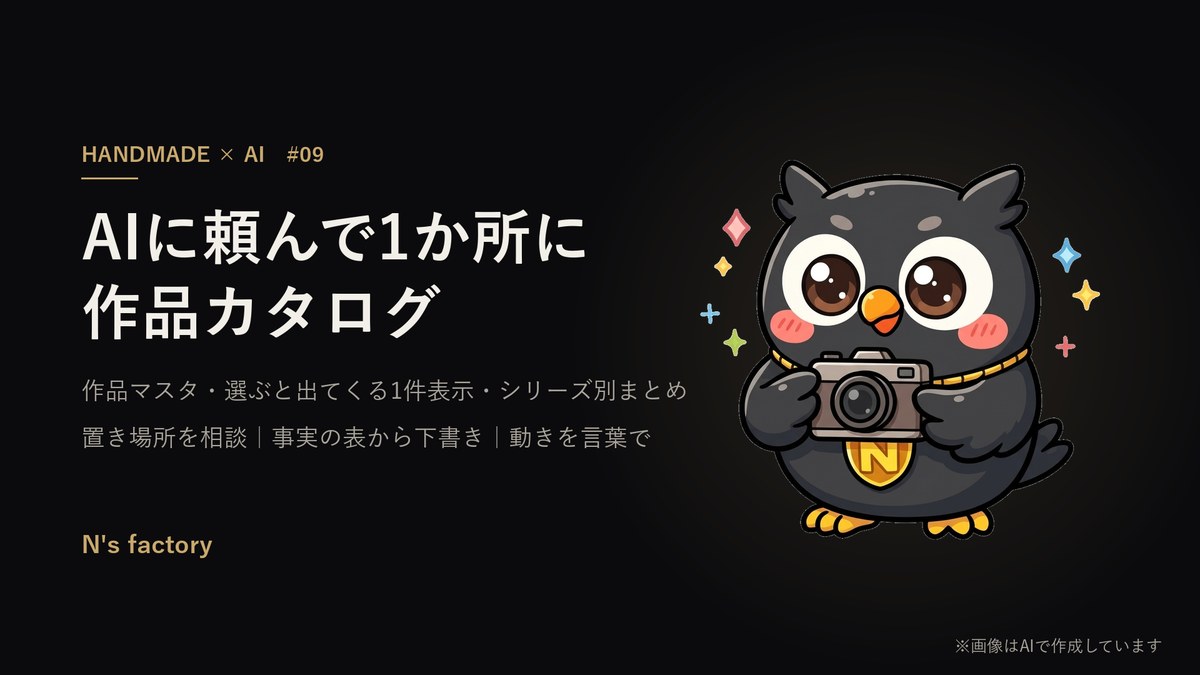 第9弾 作品カタログ の見出し画像(案内役の黒いフクロウ)