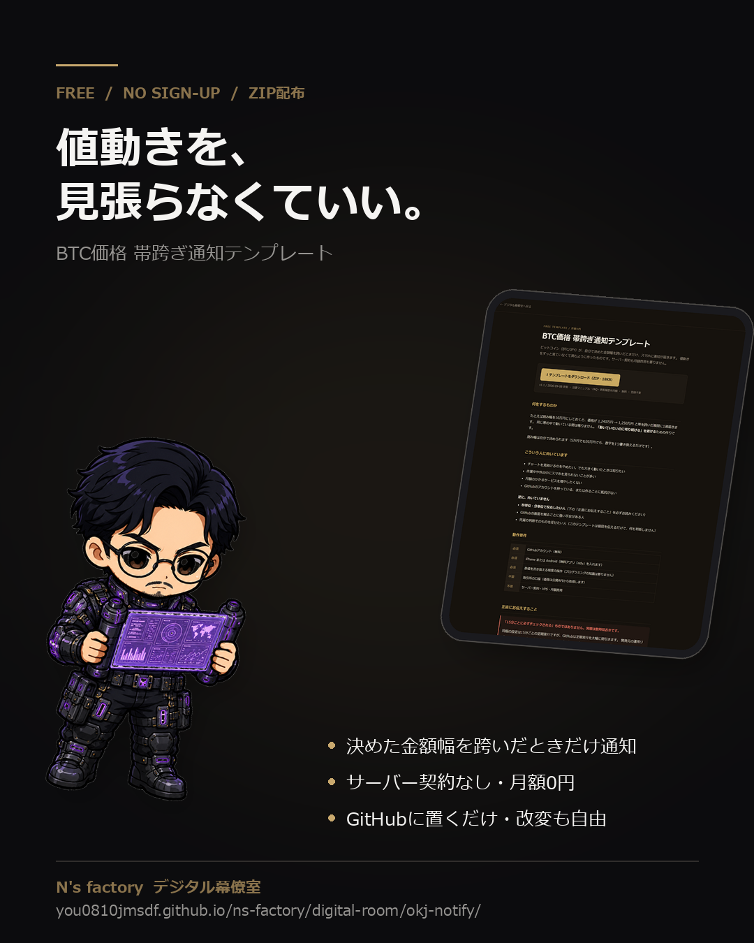 BTC価格 帯跨ぎ通知テンプレート 告知画像